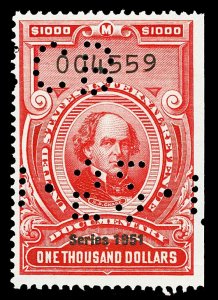 Scott R585 $1,000 1951 Dated Red Revenue Used F-VF Cat $40