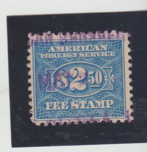 US Scott #RK36 Used $2.50 Blue Consular Fee Stamp Hand CXL Perf 11