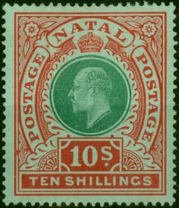 Natal 1908 10s Green & Red-Green SG170 Fine & Fresh MM