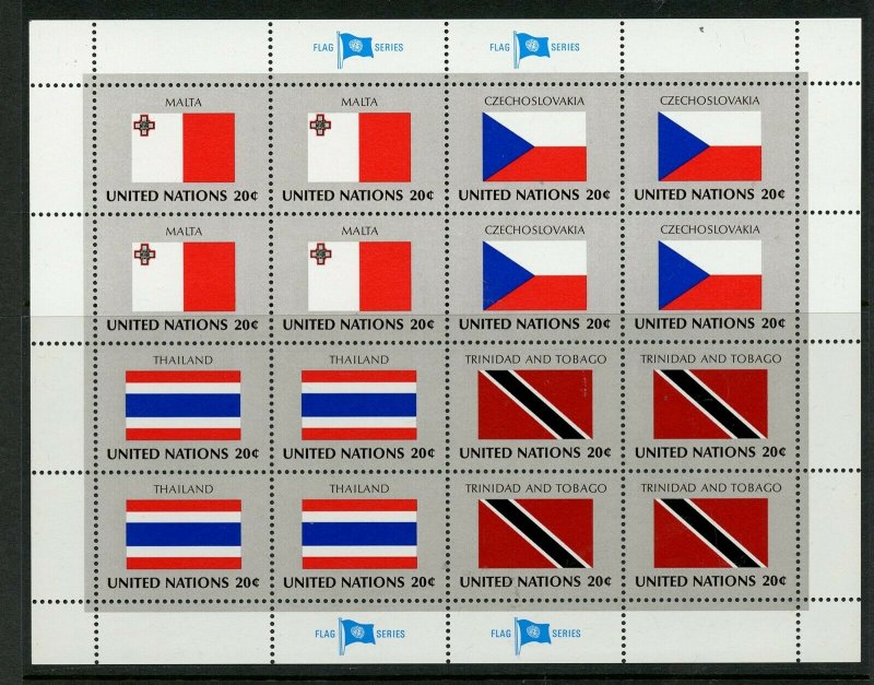 UNITED NATIONS SC# 354-7 FLAGS MALTA CZECHOSLOVAKIA THAILAND T&T SHEET AS SHOWN