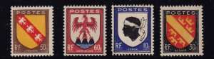 1946 FRANCE 562-565 set Coat of Corsica 10c-60c Mint Stamp Lot Set MNH