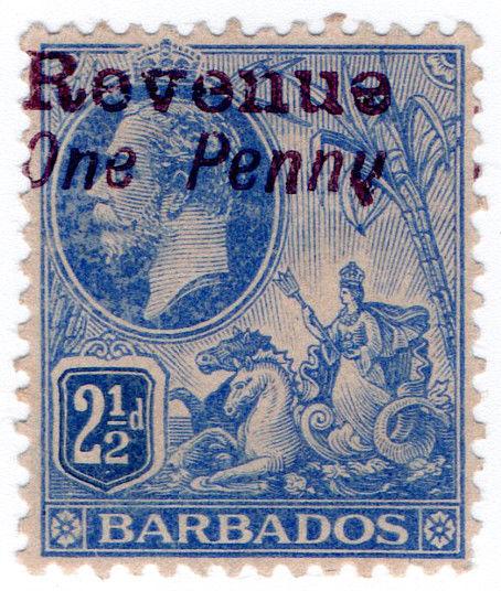 (I.B) Barbados Revenue : Duty Stamp 1d on 2½d (violet OP)