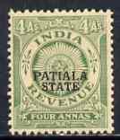 Indian States - Patiala 1934-49 4a green British Indian R...