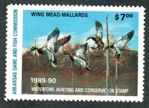 AR9 Arkansas #9 MNH State Waterfowl Duck Stamp - 1989 Mallard