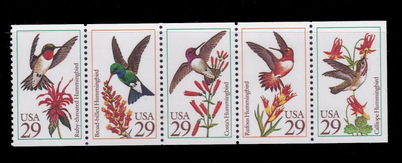 US 2642-2646, MNH Booklet Pane of 5 - Hummingbirds