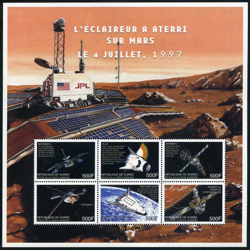 Guinea 1613-1614 af sheets,MNH. Space exploration,1999.Planets.Mariners,Phobos,