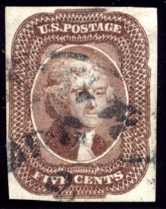 US 12 5c 1856 Thomas Jefferson imperf PSAG cert VF CDS cancel