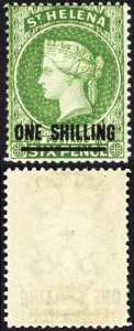 St Helena SG30 1/- Yellow Green Perf 14 M/M Cat 21 pounds