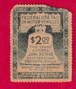 US SCOTT#RV1 1942 $2.09 FEDERAL MOTOR USE TAX - USED