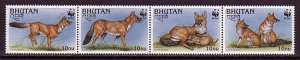 Bhutan, Scott cat. 1149 A-D. W.W.F. issue. Fauna shown.