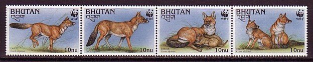 Bhutan, Scott cat. 1149 A-D. W.W.F. issue. Fauna shown. ^