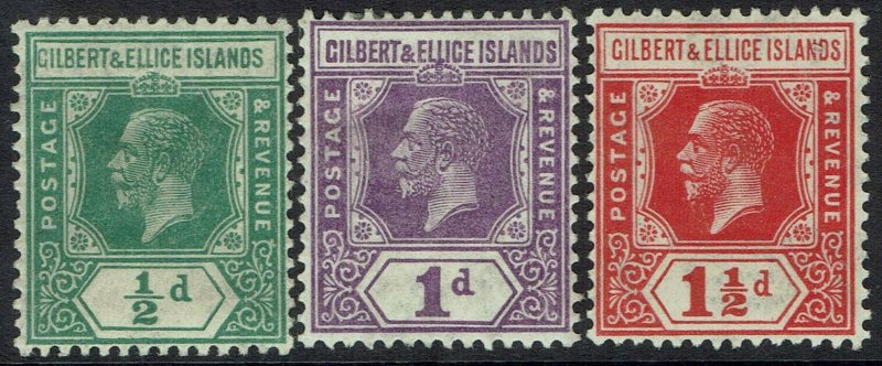 GILBERT & ELLICE ISLANDS 1922 KGV 1/2D 1D AND 11/2D WMK MULTI SCRIPT CA  