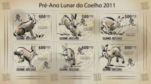Guinea-Bissau - Year of Rabbit on Stamps - 6 Stamp  Sheet GB10409a