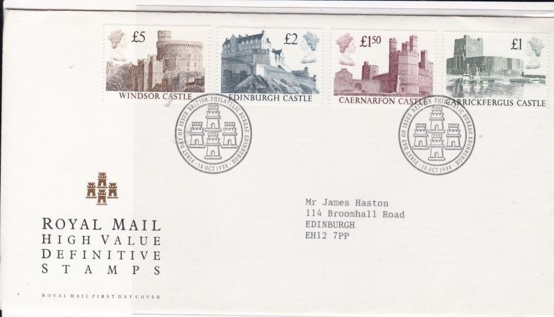 great britain 1988 castles high value definitive incl. £5 stamps cover ref 21405