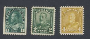 3x Canada VF Stamps; #131-1c MH #150-2c MNH #168-4c MNH Guide Value = $62.00