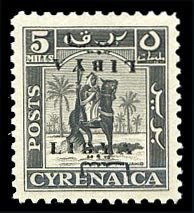 Italian Colonies, Libya #126var (Sass. 5c) Cat€250, 1951 5m gray, overprint...