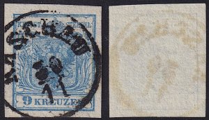 Austria - 1850 - Scott #5 - used - Type II - KASCHAU pmk Slovakia