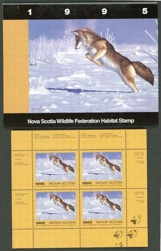 NOVA SCOTIA #4M 1995 COYOTE CONSERVATION STAMP MINI SHEET OF 4 IN FOLDER