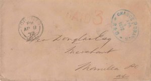 Canada 1872 Toronto CHARGE DRAWER Stampless Cover to Manilla  