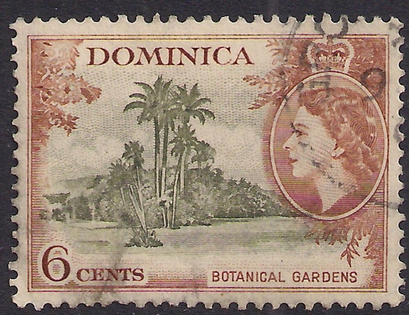 Dominica 1954 - 62 QE2 6ct Green & Brown Botanical Gardens SG 148 ( F734 ) 