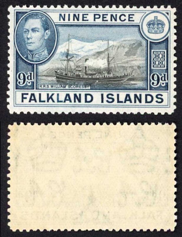Falkland Is SG159 KGVI 9d Black and Grey-blue M/M Cat 28 pounds