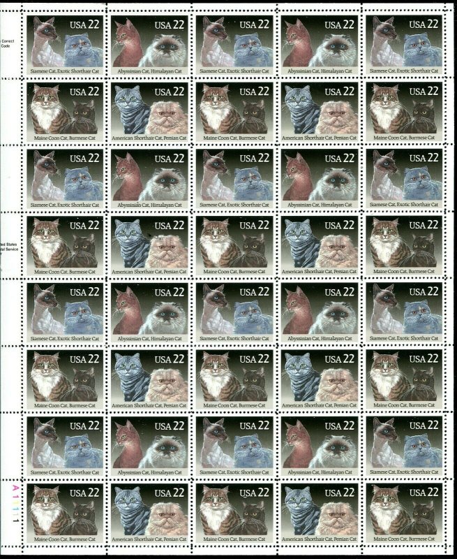 2372 - 2375 Cats 22¢ Sheet of 40   MNH 