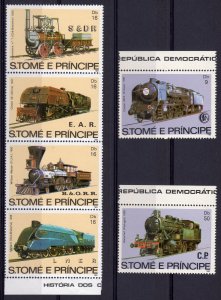 St.Thomas and Principe 1982 Sc#686/688 LOCOMOTIVES Strip 4+2 Stamps MNH