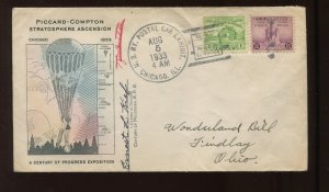 Thomas G. W. Settle Signed 1933 PICCARD BALOON CENTURY OF PROGRESS COVER (LV714)