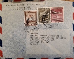 J) 1961 CHILE, AIRPLANE, MULTIPLE STAMPS, AIRMAIL, CIRCULATED COVER, FROM ANTOFA