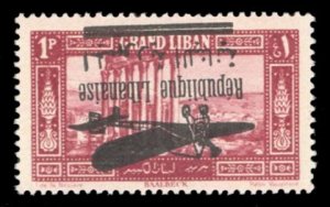 Lebanon #C34a Cat$45, 1929 1p magenta, overprint inverted, lightly hinged