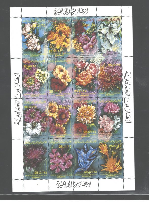 LIBYA 1983 FLOWERS SHEET OF 16 #1053 MNH.