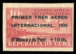 Cuba #C17 Cat$55, 1935 10c+10c red, imperf. single, never hinged