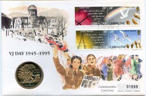 1995 Gibraltar Cover with £5 Coin, VJ Day