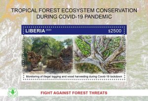 2020 LIBERIA - SOUVENIR SHEET - FOREST LOGGING DURING PANDEMIC WOOD HARVEST - MNH-