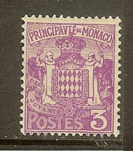 Monaco, Scott #62, 3c Coat of Arms, MH