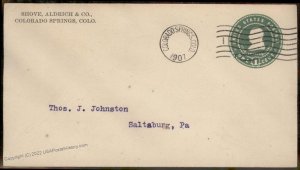 USA 1907 Colorado Springs Saltsburg PA International Machines Cancel Cover 94268