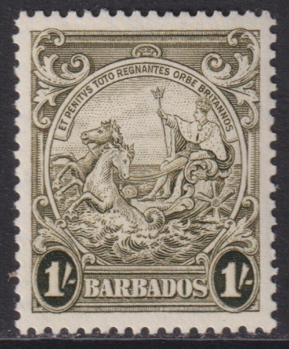 1938 -47 Barbados Seal of the Colony 1/ olive issue MMH Sc# 200a CV $12.50 #3