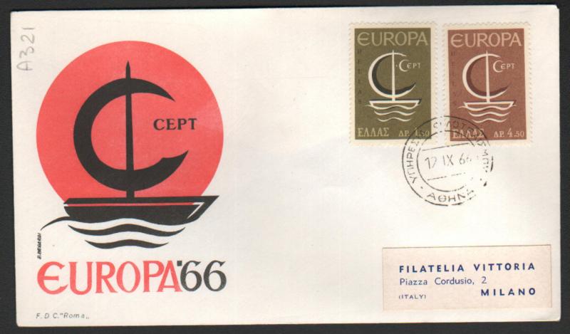 ZS-K166 GREECE - Europa Cept, Fdc Roma, 1966 To Italy Milano Cover