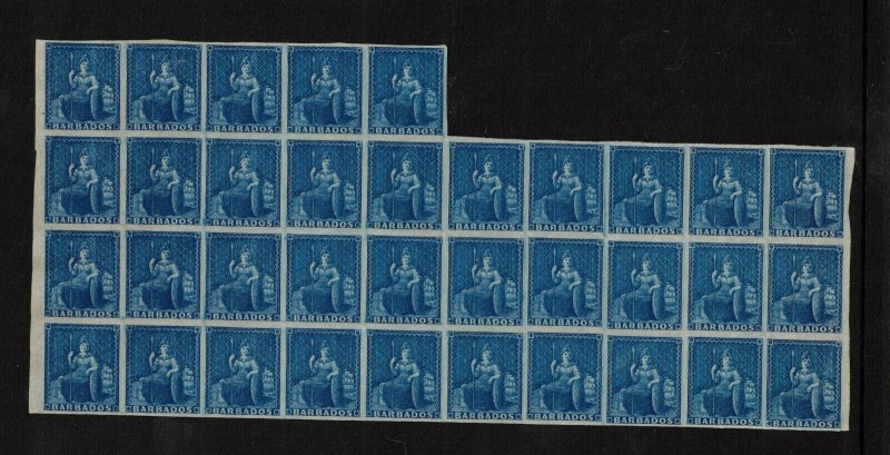 Barbados #2a (SG #4) Extra Fine Mint Block Of Thirty Five