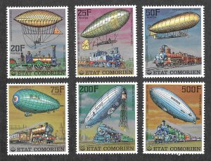 Comoro Islands SC 247-252 * Blimps & Locomotives * MNH * 1977