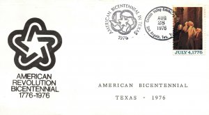 AMERICAN REVOLUTION BICENTENNIAL OFFICIAL LOGO CACHET AT SAN ANGELO TEXAS 1976