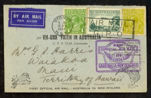 AUSTRALIA 1934 FFC Cover to NEW ZEALAND and on to HAWAII USA FAITH IN AUSTRALIA