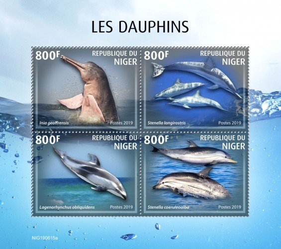 NIGER - 2019 - Dolphins - Perf 4v Sheet - MNH