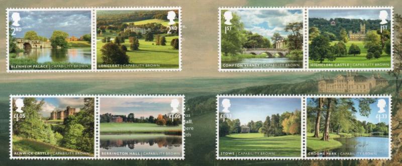 Great Britain Sc 3530-37 2016 Landscape Gardens stamp set mint NH