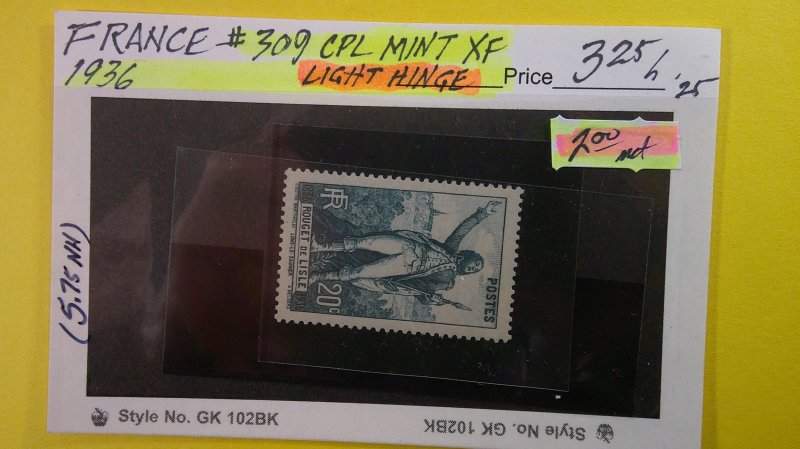 France 1936 Scott# 309 Mint XF Light Hinge CPL