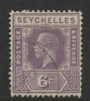 Seychelles - Scott 98 - KGV Definitive -1921 -FU - Single 6c Stamp