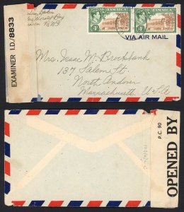 Jamaica KGVI Censored cover to the USA