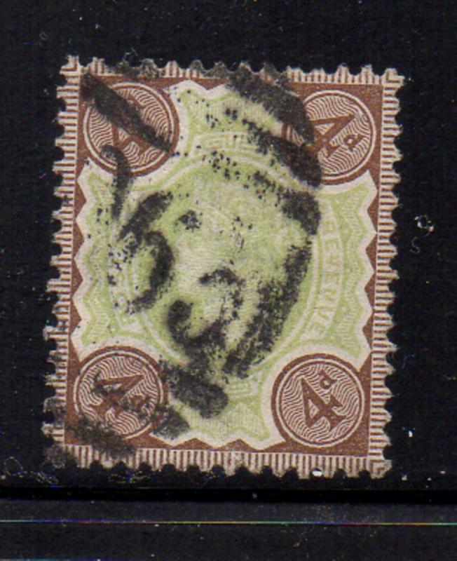 Great Britain Sc 116 1887 4d brown & green Victoria stamp used