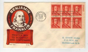 1955 LIBERTY SERIES PLATE # BLOCKOF 6 FDC 1030 BEN FRANKLIN By KEN BOLL