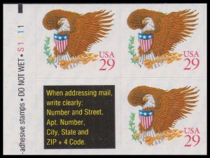 US 2596 Eagle & Shield green 29c plate block 3 D32322 MNH 1992